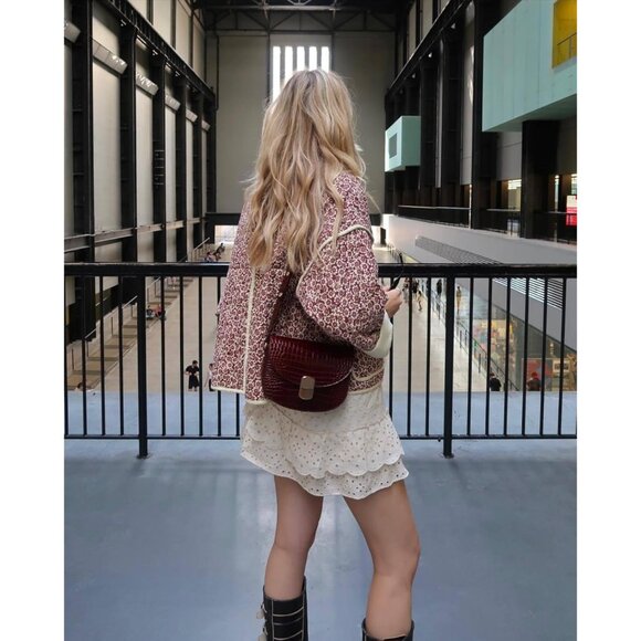 Women’s P-red Cropped Puffer Jacket Floral Printed Quilted Lightweight Coat - Picture 4 of 6